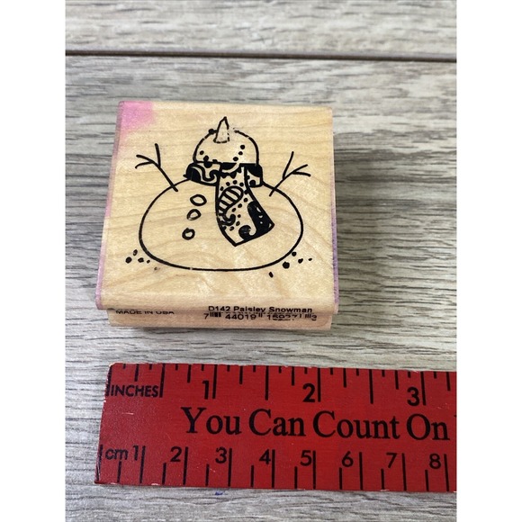 Stampendous Retro Collection Paisley Scarf Snowman Rubber Stamp - Picture 2 of 7